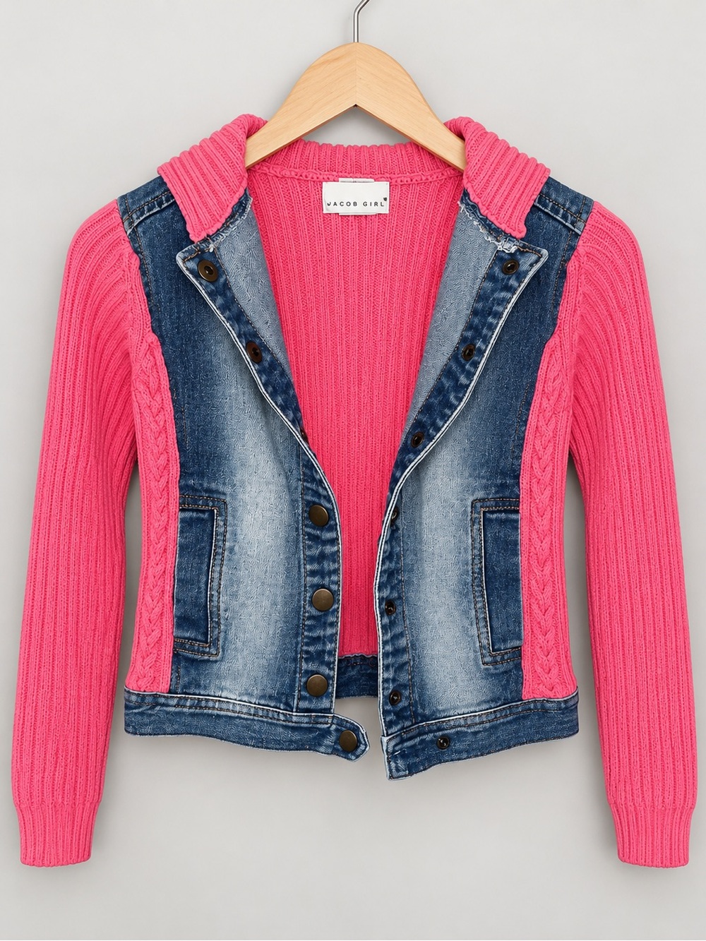 Maggie & Zoe Girls Pink Denim Knit Hooded Jacket Size M 10/12